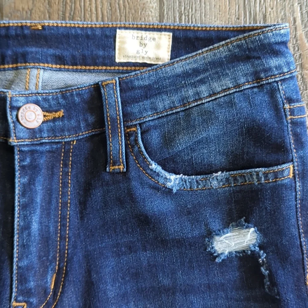 BRIDGE By GLY Mid Rise Skinny stretch distressed jeans style #BG5100L sz 27 tall - Picture 6 of 13